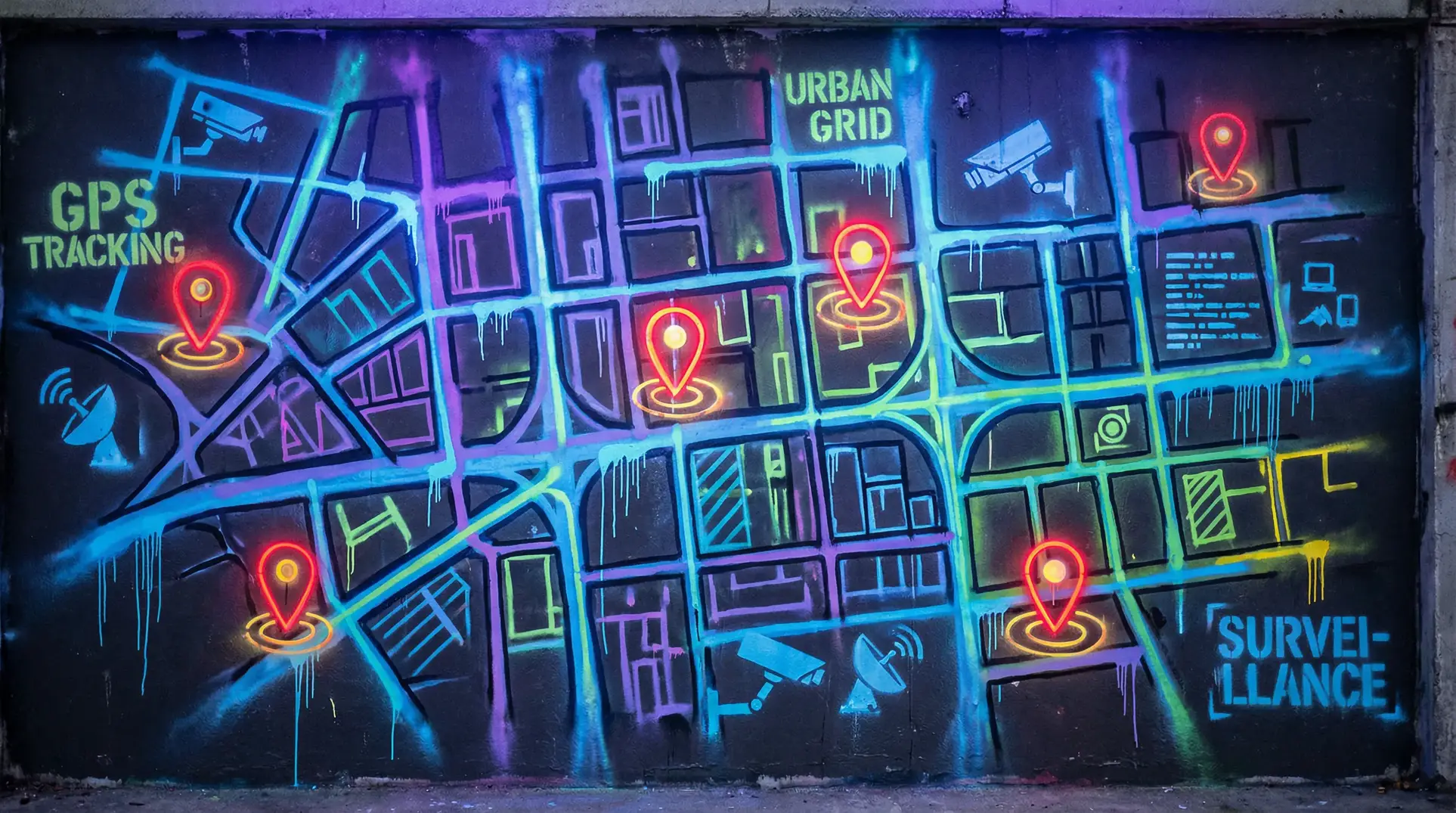 塞珠子自己排出来车冰九 狗仔追踪地图 - 城市涂鸦风格